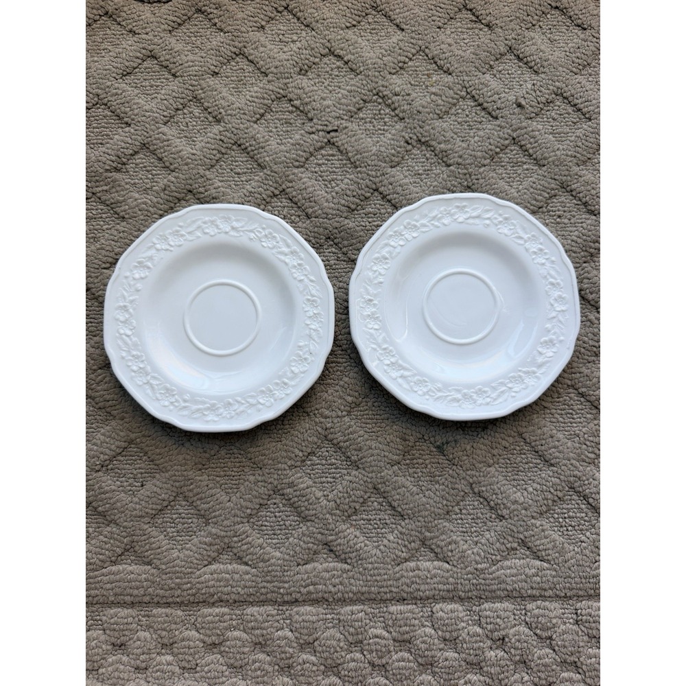 Milk Glass Floral Band Saucer for cup Indiana Glass Company Set Of 2